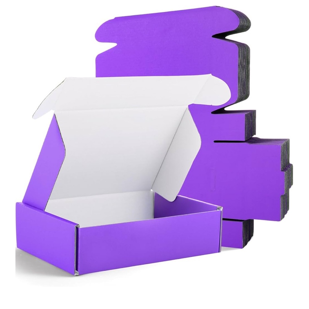 🫶 qty 10 purple Corrugated Shipping Mailing Boxes 6x4x1.6” and Thank You Sticker